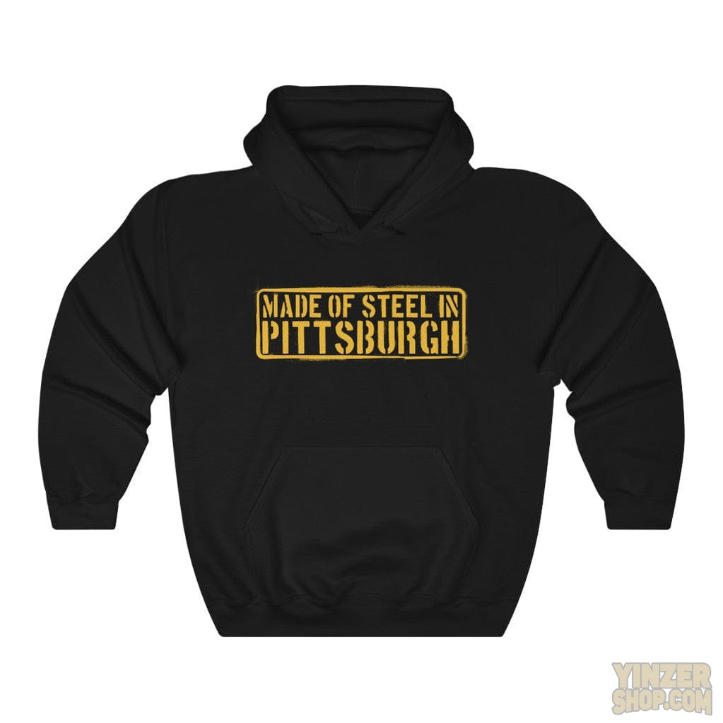 Made of Steel in Pittsburgh Hoodie Sweatshirt Hoodie Printify Black L 