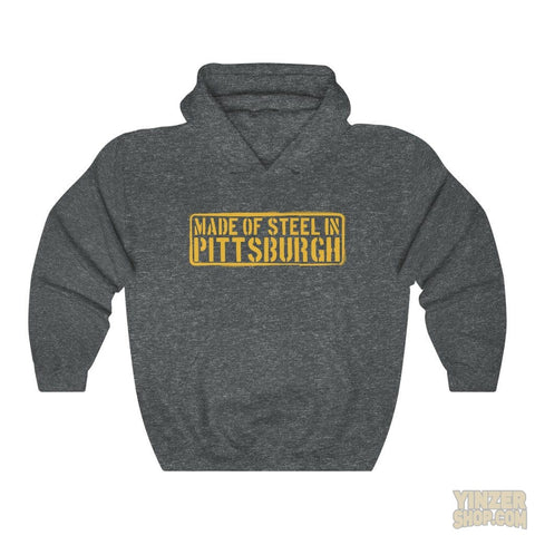 Made of Steel in Pittsburgh Hoodie Sweatshirt Hoodie Printify Dark Heather S 