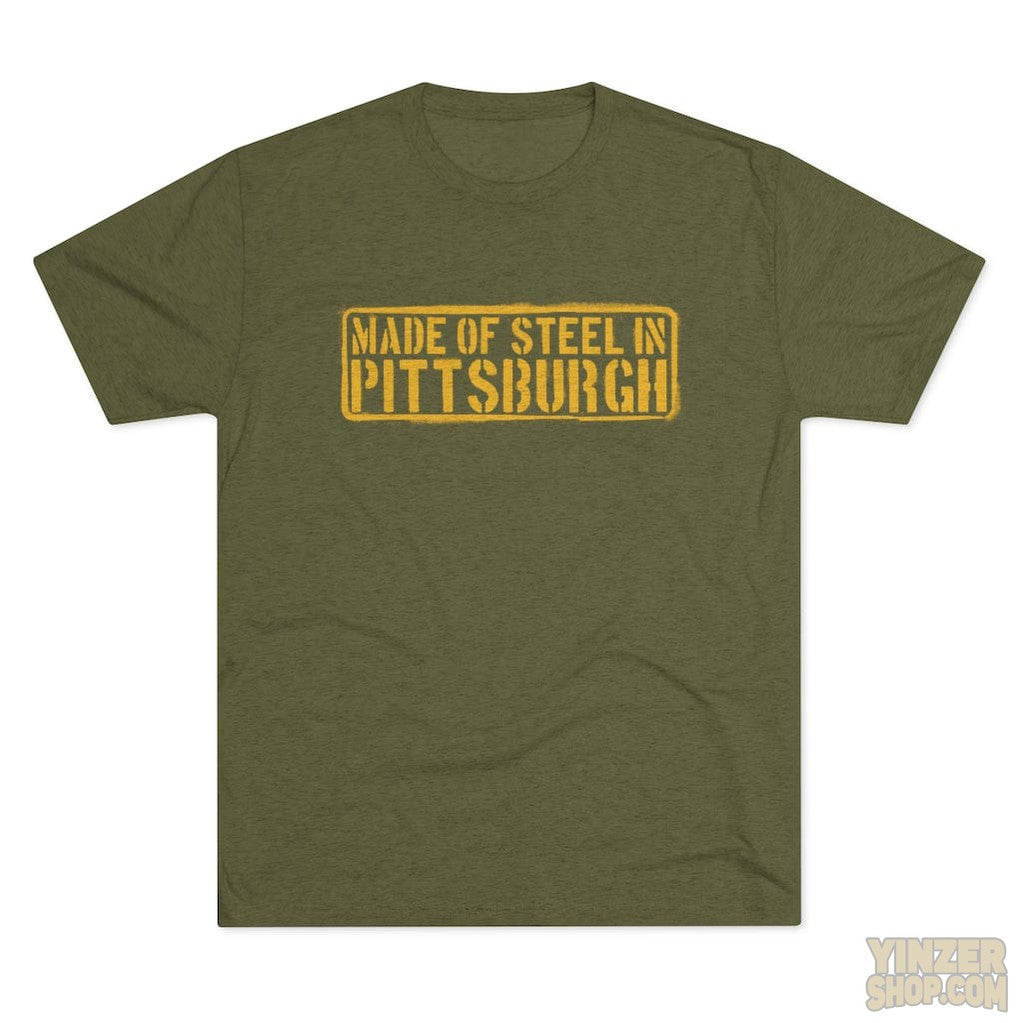 Made of Steel in Pittsburgh Men's Tri-Blend Crew T-shirt T-Shirt Printify Tri-Blend Military Green S 