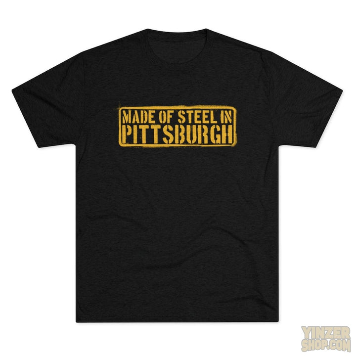 Made of Steel in Pittsburgh Men's Tri-Blend Crew T-shirt T-Shirt Printify Tri-Blend Vintage Black S 