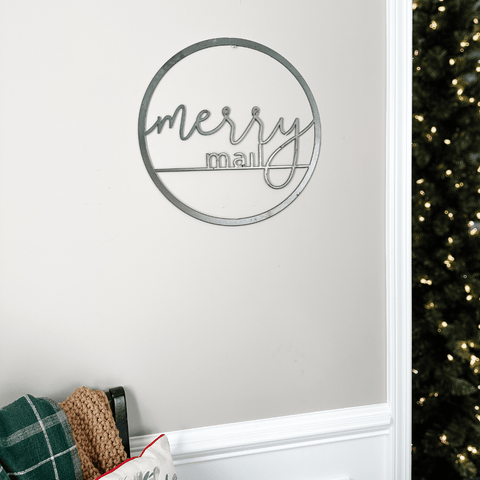 Magnetic Christmas Card Wreath - Merry Mail Script Font Holiday Card Holder Wall Decor - YinzerShop