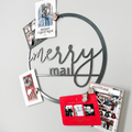 Magnetic Christmas Card Wreath - Merry Mail Script Font Holiday Card Holder Wall Decor - YinzerShop