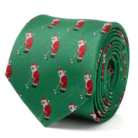 Men's Green Tie – Santa Golf Par-Tee Silk Blend Holiday Necktie in Kelly Green Tie - YinzerShop