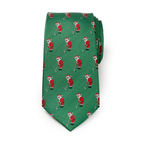 Men's Green Tie – Santa Golf Par-Tee Silk Blend Holiday Necktie in Kelly Green Tie - YinzerShop