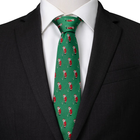 Men's Green Tie – Santa Golf Par-Tee Silk Blend Holiday Necktie in Kelly Green Tie - YinzerShop