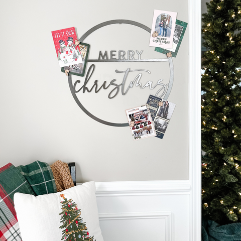 Merry Christmas Sign - Magnetic Holiday Circle Steel Wall Decor Display
