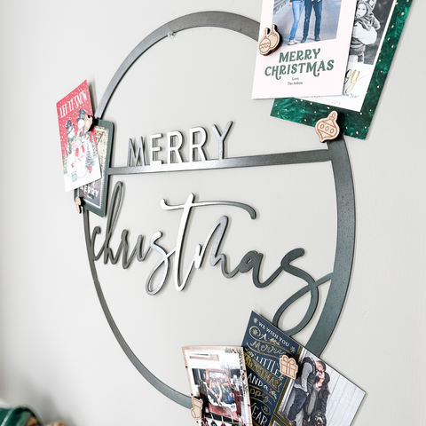 Merry Christmas Sign - Magnetic Holiday Circle Steel Wall Decor Display