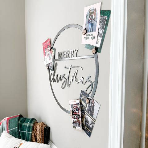 Merry Christmas Sign - Magnetic Holiday Circle Steel Wall Decor Display