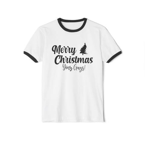Merry Christmas Yinz! - Unisex Cotton Ringer T-Shirt T-Shirt - YinzerShop