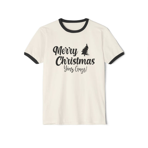 Merry Christmas Yinz! - Unisex Cotton Ringer T-Shirt T-Shirt - YinzerShop