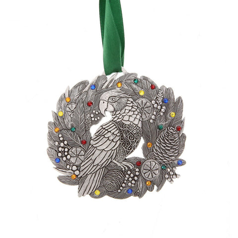 Merry Parrot Ornament - Handcrafted Aluminum Holiday Ornament with Crystals - YinzerShop