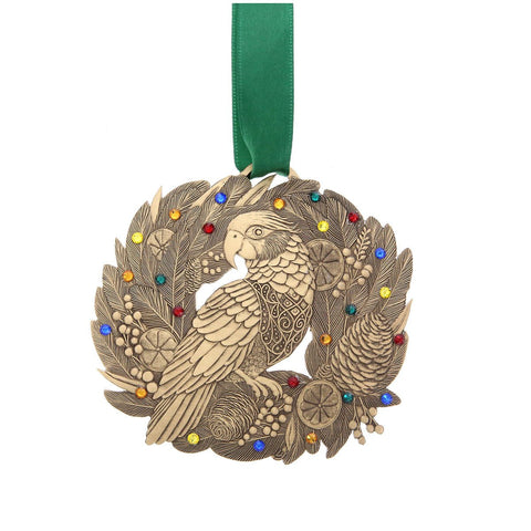 Merry Parrot Ornament – Handcrafted Bronze Holiday Ornament with Crystals Ornament - YinzerShop