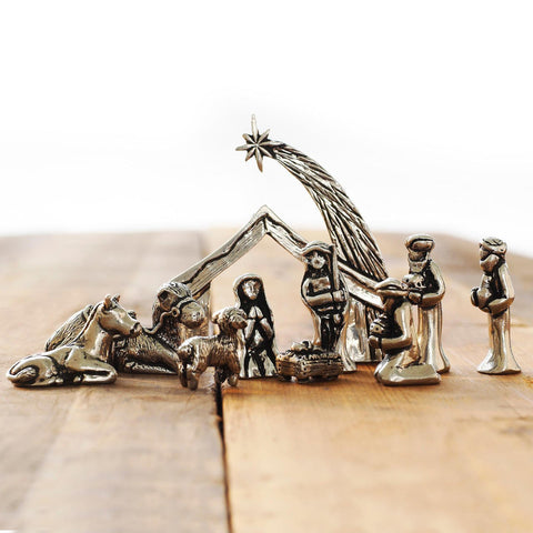 Mini Nativity Set by Wendell August Forge – Pewter Figurines in Wood Box Packaging Nativity Set - YinzerShop