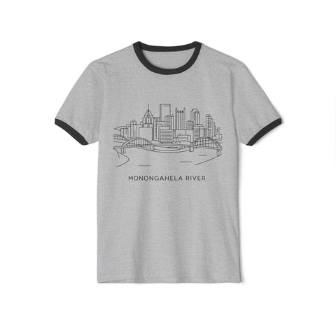 Monongahela River Skyline - Unisex Cotton Ringer T-Shirt T-Shirt - YinzerShop