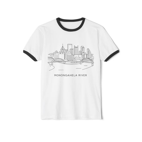 Monongahela River Skyline - Unisex Cotton Ringer T-Shirt T-Shirt - YinzerShop