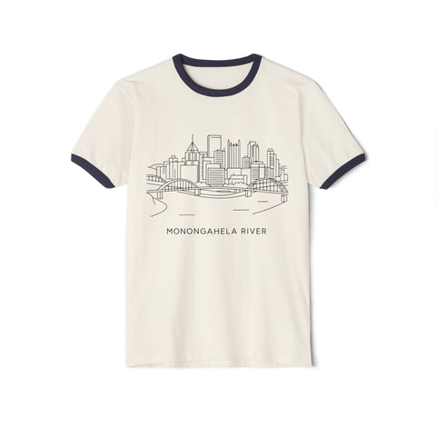 Monongahela River Skyline - Unisex Cotton Ringer T-Shirt T-Shirt - YinzerShop