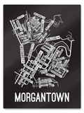 Morgantown, West Virginia Street Map College Map Prints School Street Posters Black Background / White Map 18" x 22" Metal Print