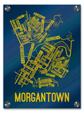 Morgantown, West Virginia Street Map College Map Prints School Street Posters Navy Background / Gold Map 18" x 22" Acrylic Print