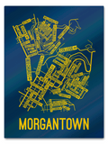 Morgantown, West Virginia Street Map College Map Prints School Street Posters Navy Background / Gold Map 18" x 22" Metal Print