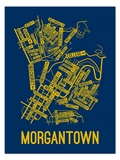 Morgantown, West Virginia Street Map College Map Prints School Street Posters Navy Background / Gold Map 11" x 14" Poster