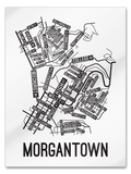 Morgantown, West Virginia Street Map College Map Prints School Street Posters White Background / Black Map 18" x 22" Metal Print