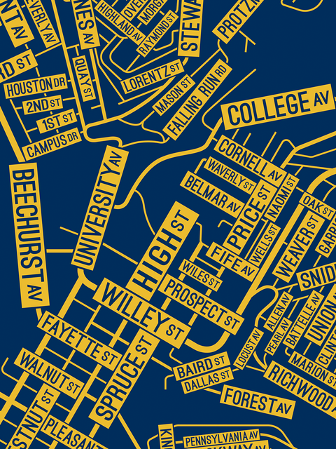 Morgantown, West Virginia Street Map College Map Prints School Street Posters   