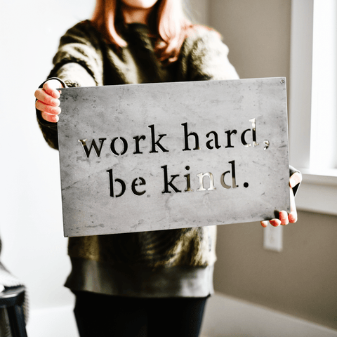 Motivational Wall Decor – Rectangular Steel Wall Art | Work Hard Be Kind Sign Wall Decor - YinzerShop