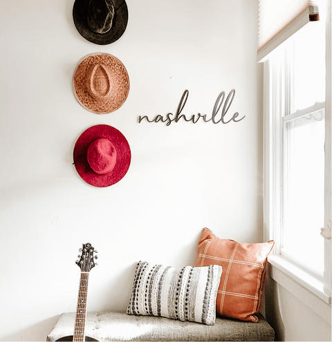 Nashville Wall Decor | Rustic Tennessee Wall Art - Metal Script Sign 24x8 Wall Decor - YinzerShop