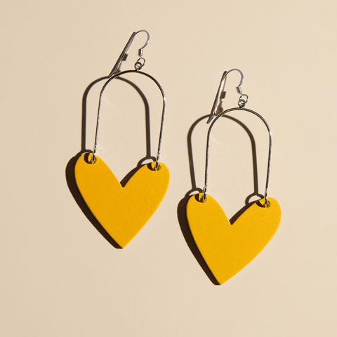 Nickel & Suede Gold Heart Earrings – Matte Leather Statement Hoops, Hypoallergenic Earrings - YinzerShop