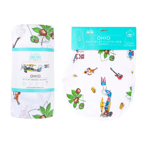 Ohio Baby Gift Set – Muslin Swaddle Blanket & Baby Burp Cloth Bib Combo Swaddle Blanket - YinzerShop