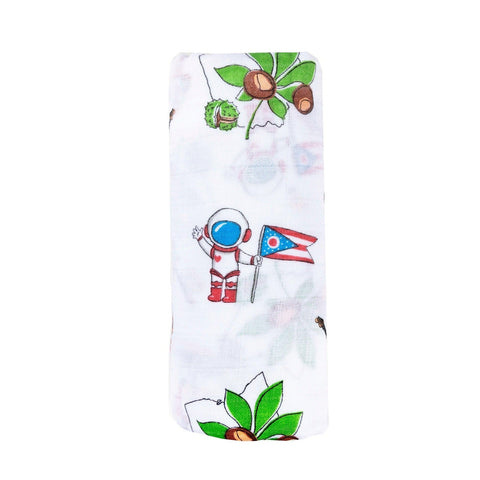 Ohio Baby Gift Set – Muslin Swaddle Blanket & Baby Burp Cloth Bib Combo