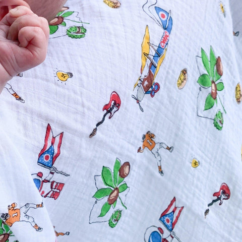 Ohio Baby Gift Set – Muslin Swaddle Blanket & Baby Burp Cloth Bib Combo
