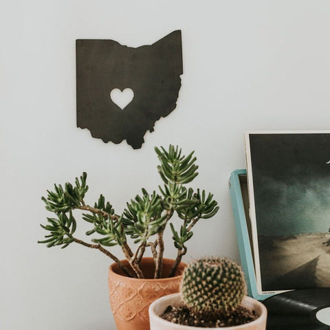 Ohio Heart Sign - Unique Steel Wall Decor | Patina Finish Indoor Metal Sign Wall Decor - YinzerShop