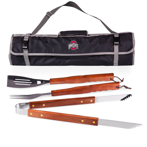 Ohio State BBQ Set – 3-Piece Portable Grill Kit With Stainless Steel Tools & Roll-Up Tote Licensed - YinzerShop