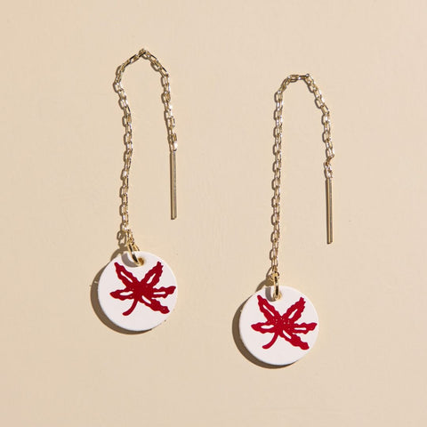 Ohio State Buckeye Earrings - Lightweight Leather Threader Earrings for Game Day Earrings - YinzerShop