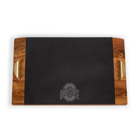 Ohio State Buckeyes Acacia Slate Serving Tray – Oval Wood Platter with Satin Brass Handles Licensed - YinzerShop