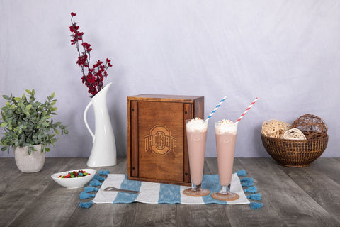Ohio State Buckeyes Beer Glass – Fluted Pilsner Set with Acacia Wood Holder & Coasters Licensed - YinzerShop
