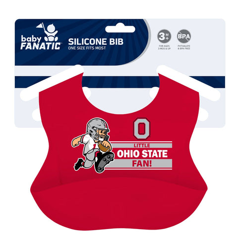 Ohio State Buckeyes Bib - Silicone Baby Bib with Adjustable Neck Strap & Crumb Catcher Bibs - YinzerShop