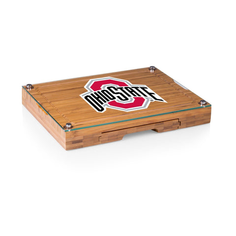 Ohio State Buckeyes Cheese Cutting Board - Bamboo Glass Top Charcuterie Set Licensed - YinzerShop