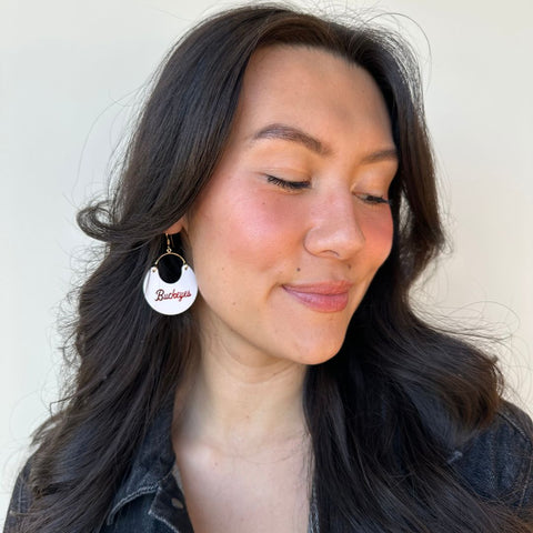 Ohio State Buckeyes Earrings – White Leather Hand-Embossed Team Spirit Jewelry Earrings - YinzerShop