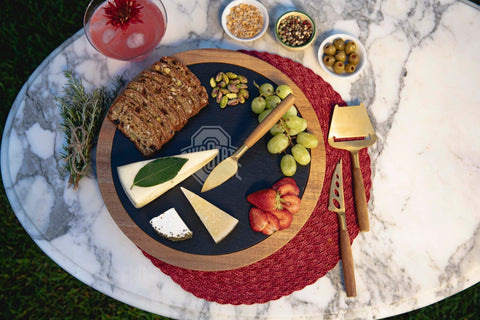 Ohio State Buckeyes Serving Board – Acacia Wood Cheese Set with Slate Tray & Gold Tools Licensed - YinzerShop