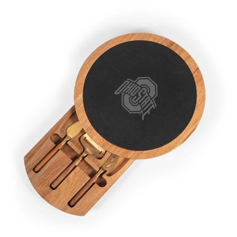 Ohio State Buckeyes Serving Board – Acacia Wood Cheese Set with Slate Tray & Gold Tools Licensed - YinzerShop