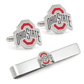 Ohio State Cufflinks Set – Official NCAA Silver Tone Enamel Logo Gift Tie Bar Gift Set - YinzerShop