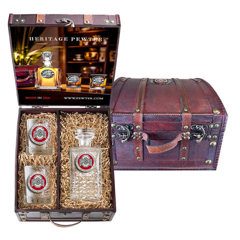 Ohio State Decanter Set – 25 Oz Glass Decanter with Double Old Fashioned Glasses & Decorative Chest Box Heritage Decanter Chest Set (3pc) - YinzerShop
