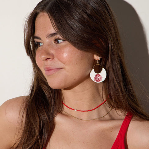 Ohio State Earrings - White Leather Game Day Earrings | Lightweight Italian Leather Jewelry Earrings - YinzerShop