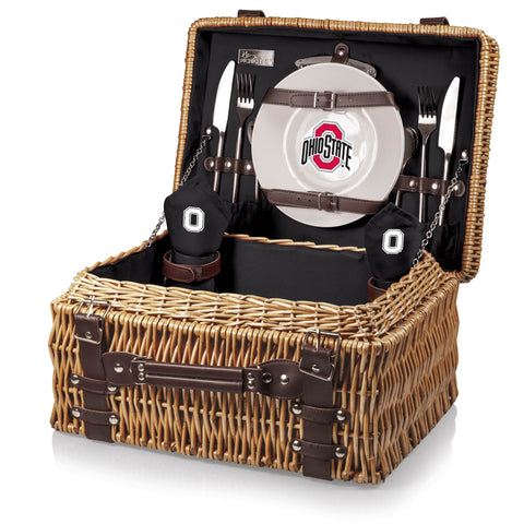 Ohio State Picnic Basket – Handwoven Willow Basket with Wine Glasses & Cutlery Set Licensed - YinzerShop
