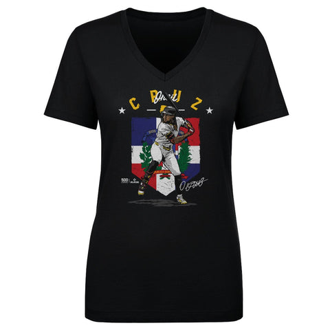 Oneil Cruz T-Shirt - Pittsburgh Flag Shirt | Lightweight V-Neck, 100% Cotton Tee Women's V-Neck T-Shirt - YinzerShop