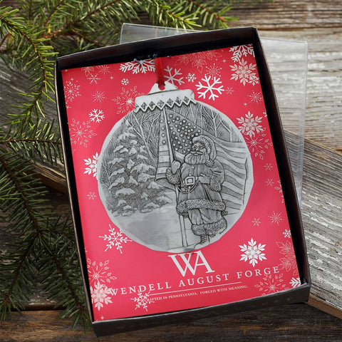 Patriotic Santa Ornament – Handcrafted USA Artisan Holiday Decor with Etched Aluminum - YinzerShop
