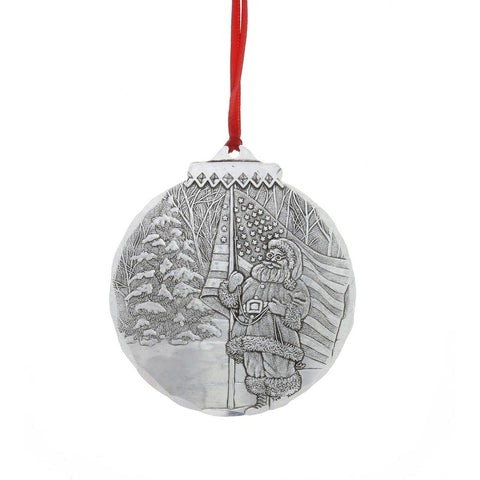 Patriotic Santa Ornament – Handcrafted USA Artisan Holiday Decor with Etched Aluminum - YinzerShop