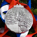 Patriotic Santa Ornament – Handcrafted USA Artisan Holiday Decor with Etched Aluminum - YinzerShop